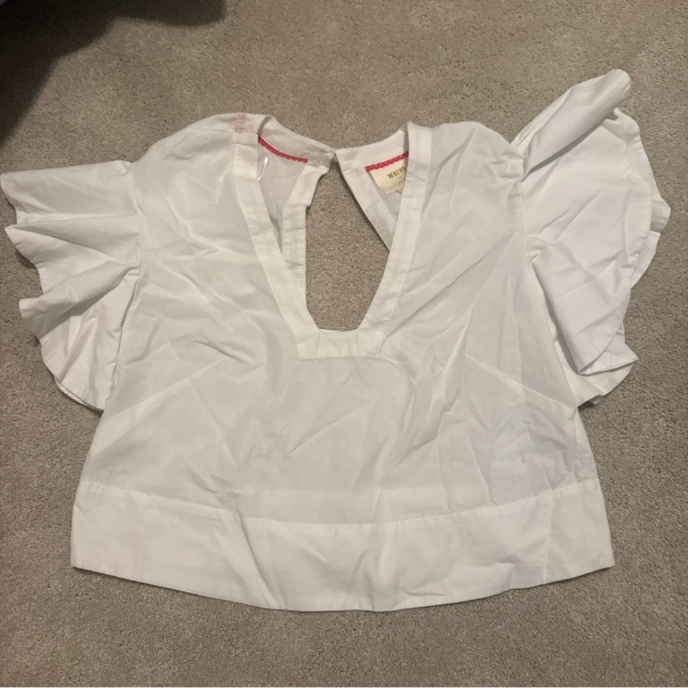 Anthropologie Maeve White Ruffled Blouse Small